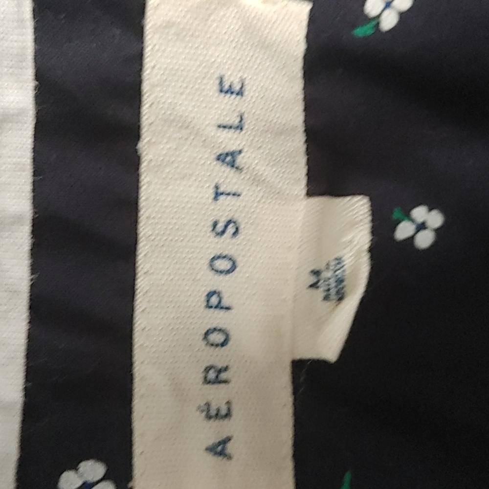 Aeropostale Women's Medium Navy Blue Button Down Patterned Long Sleeve Shirt - Picture 2 of 5